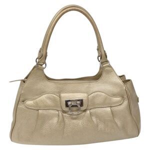 Salvatore Ferragamo Gancini Zip Tote Leather Gold Leather Handbag